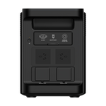The iTechworld 2000W 120AH PS1800 PRO Portable Lithium Power Station with Bluetooth features a minimalist, boxy black design. Its front panel includes two AC outlets, AC and DC input ports, overload protection button, and two parallel ports. Equipped with a built-in LiFePO4 battery for enhanced safety and longevity, this device delivers reliable pure sine wave power. The product is showcased on a white background.