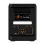 Front view of the iTechworld 2000W 120AH PS1800 PRO Portable Lithium Power Station with Bluetooth, shown in black with a digital display, control buttons, and multiple power output ports—including AC, DC, and USB—set against a white background. This compact device features a reliable LiFePO4 battery and delivers pure sine wave output for safe operation of sensitive electronics.