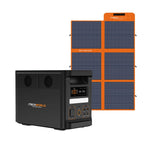 An iTechworld Flexi Off Grid | Solar Generator Kit PS1800 PRO Power Station in black with a digital display and multiple output ports, positioned next to a folded 200W solar mat.