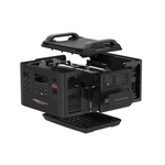 The iTechworld 2400W 170Ah PS2000 Portable Lithium Power Station with Bluetooth is shown in black with its side, front, and top panels open to display its internal components, including a high-quality pure sine wave inverter and a variety of input/output ports. Designed for reliable energy storage with a durable LiFePO4 battery, this device also features a sturdy handle on top for easy carrying.