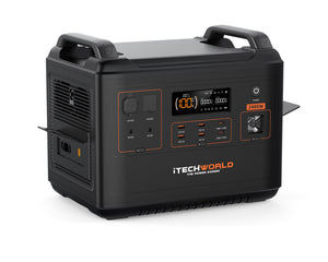 PS2000 Portable Lithium Power Station with Bluetooth(2000W, 160Ah) is a black unit with a digital display, control buttons, power switch, side AC sockets with covers, and top handles for easy carrying ideal for reliable backup power storage.