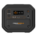 A black iTechworld 2800W 180AH PS2800 PRO Portable Lithium Power Station with Bluetooth, featuring a digital display, control buttons, multiple power ports, and a prominent orange and white logo on the front, set against a plain white background. This advanced power station utilizes a pure sine wave inverter for safe and reliable power delivery.