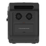 The iTechworld 2800W 180AH PS2800 PRO Portable Lithium Power Station with Bluetooth is shown from the back, featuring two cooling fans, a vented section, and an access panel labeled “AC Output: Rated 2600W, Peak 5600W” with a small orange indicator above it. This advanced power station utilizes long-lasting LiFePO₄ battery technology for enhanced safety and performance and comes equipped with a built-in pure sine wave inverter to deliver reliable power.