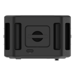 Sleek black rectangular device with rounded edges, seen from above, featuring a central circular component with a horizontal handle and a switch labeled “Light” underneath. Its minimal, modern design hints at advanced technology—ideal for the iTechworld 2800W 180AH PS2800 PRO Portable Lithium Power Station with Bluetooth and pure sine wave inverter.