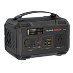 Introducing the iTechworld 300W 21.5Ah PS300 Portable Lithium Power Station—a lightweight power solution with a convenient handle, multiple power output ports including a 300W AC outlet, an easy-to-read digital display, and eye-catching orange accents.