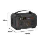 The iTechworld 300W 21.5Ah | PS300 Portable Lithium Power Station is a lightweight, black device equipped with a digital display, multiple ports, convenient buttons, and a sturdy handle. Measuring 169mm in height, 164mm in depth, and 248mm in width, it offers a robust 300W AC output to meet versatile power requirements.