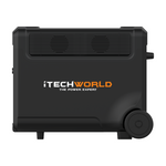 A black portable power station with wheels, branded iTechworld and displaying “The Power Expert” in white and orange lettering on the front. The 3600W 320Ah PS3600 PRO Portable Lithium Power Station features a robust 3840Wh LiFePO4 battery and a powerful pure sine wave inverter for dependable energy wherever you are. Bluetooth connectivity included.