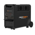 Experience reliable energy on the go with the iTechworld 3600W 320Ah PS3600 PRO Portable Lithium Power Station With Bluetooth. This black power station features a control panel, multiple outlets, LED display, and sturdy wheels for easy transport. Equipped with a powerful 3600W Pure Sine Wave Inverter and a high-capacity 3840Wh LiFePO4 battery (320Ah), it delivers dependable performance wherever you need it. The brand name iTechworld and the slogan THE POWER EXPERT are prominently printed on the side.