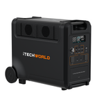 Introducing the iTechworld 3600W 300Ah | PS3600 PRO Portable Lithium Power Station—a black portable generator with a convenient handle, wheels, digital display, and multiple outlet options. Equipped with a reliable lithium LiFePO4 battery, this off-grid power solution is perfect for outdoor adventures or emergency backup. The iTechworld brand name is prominently displayed in orange and white on the side.