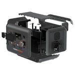 Exploded view of the black iTechworld 800W 40Ah | PS800 Portable Lithium Power Station, illustrating its internal components and separated casing parts. The control panel, featuring multiple ports on the front, is visible—showcasing the robust design of this portable lithium power station, ideal for outdoor power supply needs.