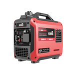 The Redback RB2 Portable Inverter Generator (2000W 2KVA) is a red and black unit with a top handle, offering 2000W starting and 1800W running power. It features pure sine wave output plus multiple switches and outlets on the side.
