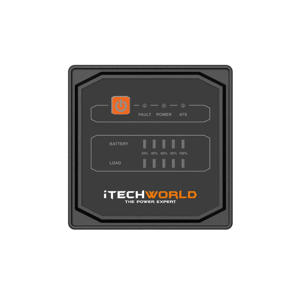 The iTechworld 🎁 RC3 PRO is an intelligent black on/off remote for PRO inverters, with ATS, RCD, indicator lights for fault/power/ATS, and bar displays for Battery and Load (20%–100%). Look for a 100% off Free Gift offer!.