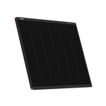 The 250W Short Hard Frame Solar Panel (22V) features a black rectangular design with a grid pattern and orange corner accents, slightly tilted—perfect for caravan solar energy needs, shown on a white background.