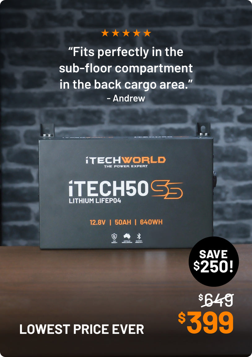iTECH50SS Super Slim Deep Cycle Lithium Battery with Bluetooth LiFePO4 50Ah