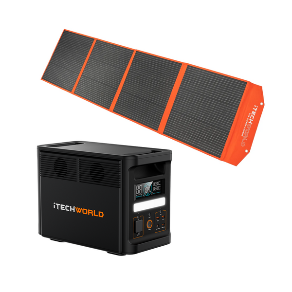 The iTechworld Pro | Solar Generator Kit, featuring the PS1800 PRO Power Station and 200W Solar Blanket, is displayed side by side on a white background, both branded with "iTechworld.