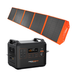 The iTechworld Elite Solar Generator Kit features the PS2000 black lithium power station with multiple outlets and digital display, shown below a large foldable orange and black 300W portable solar blanket.