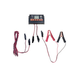 The iTechworld 15W Solar Panel Trickle Charger, compatible with 12V/24V systems, features a digital display, red/black wires, multiple connectors, and alligator clips—perfect for battery maintenance—shown on a white background.