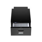 The iTechworld iFROST Drawer Fridge Freezer 31L features a black finish, LG compressor, and open front drawer displaying the ice storage compartment, shown from above on a white background.