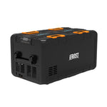 A large black power station with orange handles, side vents, and a display panel—ideal for powering the iFROST | Dual Zone Fridge Freezer | 95L by iTechworld.
