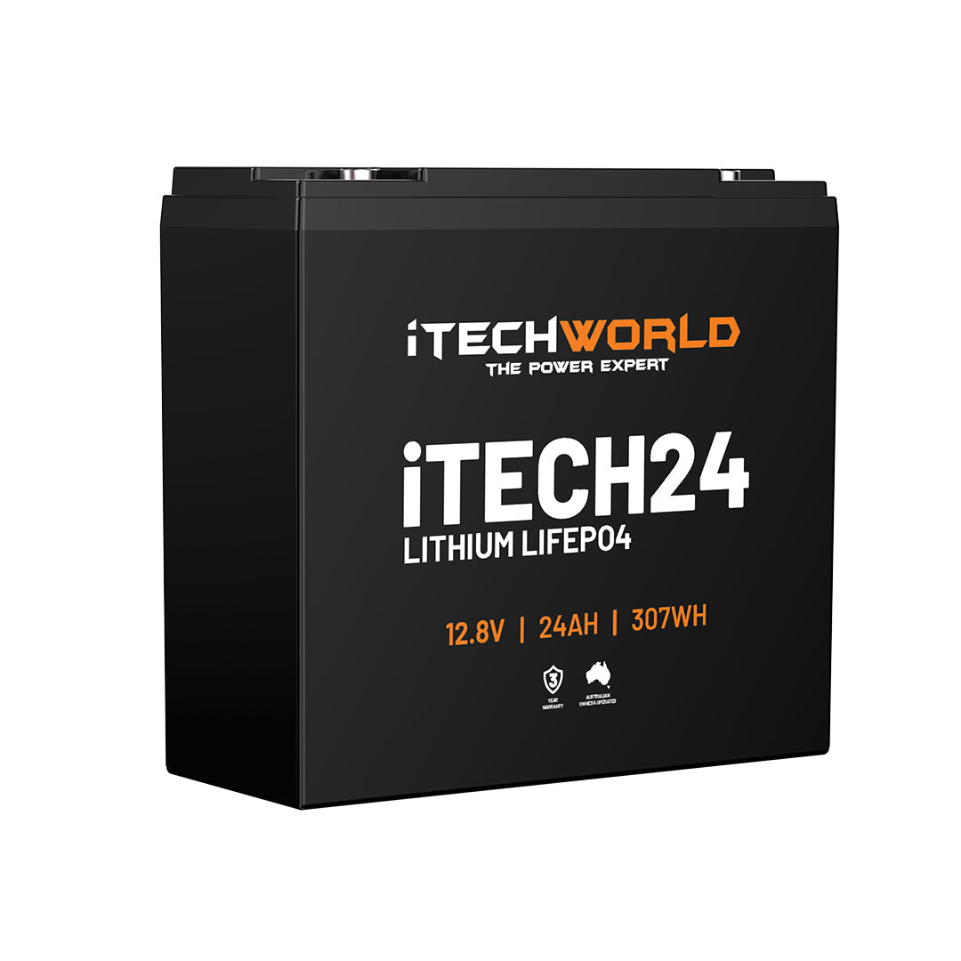 iTECH24 12v 24Ah Lithium Ion Battery - LiFePO4 Deep Cycle Camping RV Solar Golf Buggy - iTechworld