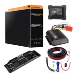 The iTechworld Slimline 4WD Dual Battery Kit 100Ah Lithium, featuring a lithium battery, digital monitor, DCDC MPPT charger, mounting tray, and various wiring cables.