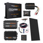 The iTechworld Ultimate Super Slimline Canopy Dual Battery Kit offers a 300Ah lithium system with pure sine wave inverter, solar panel, cables, fuse, monitor display, and connectors—ideal for efficient canopy power solutions.