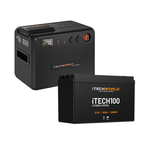 A black iTechworld Premium GoFurther Dual Battery System with 100Ah Lithium LiFePO4 battery and 40A DCDC charger is shown—ideal for a reliable dual battery setup.