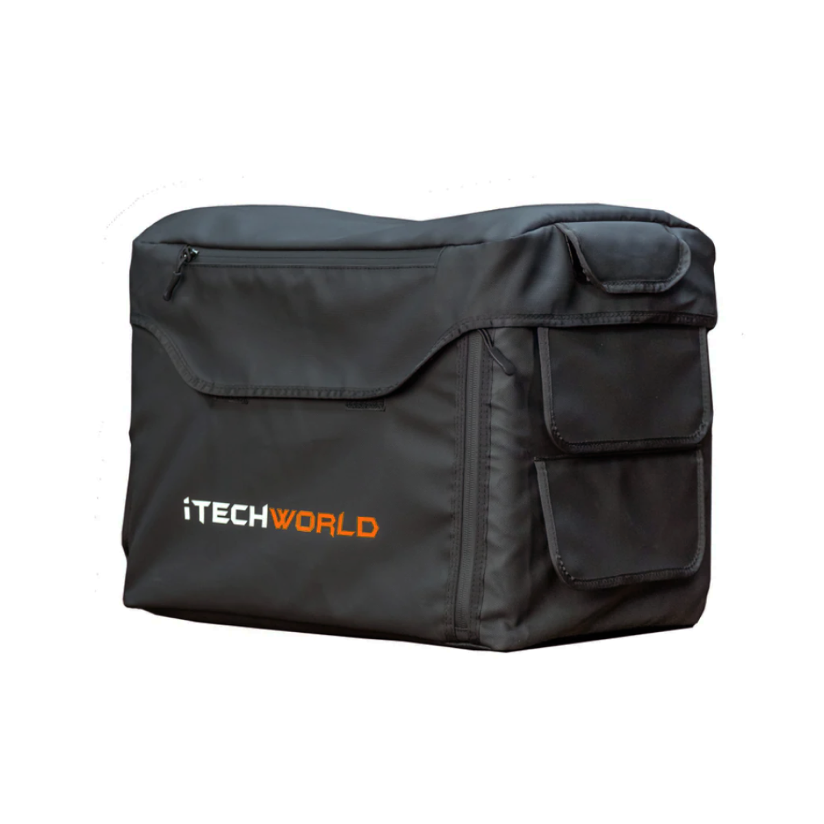 The iTechworld Power Station Cover PS2000 is a black rectangular bag with multiple pockets and the iTECHWORLD logo in white and orange on the front, designed to protect the PS2000. Brand: iTechworld.