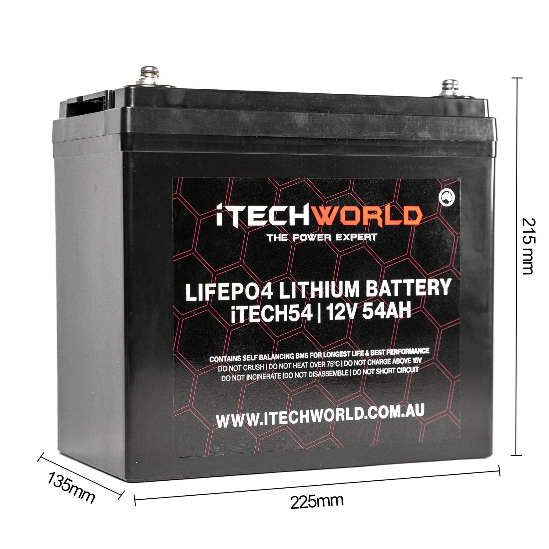 iTECH54 12v 54Ah Lithium Ion Battery - LiFePO4 Deep Cycle Camping RV S