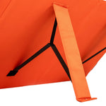 Close-up of an orange iTechworld fabric bag with folded and black diagonal support straps, ideal for carrying the 200W Solar Blanket with Raptor Skin.